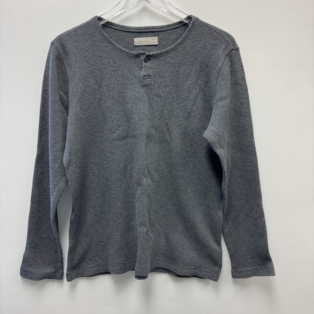 Everlane Gray Waffle Long Sleeve Henley Single Button Organic Cotton Sz M